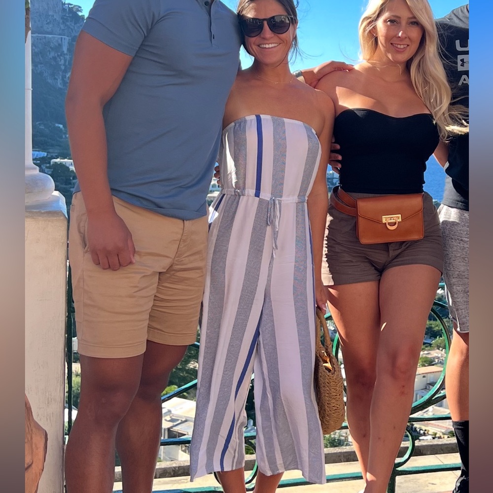 Cotton On Blue and White Strapless Jumpsuit